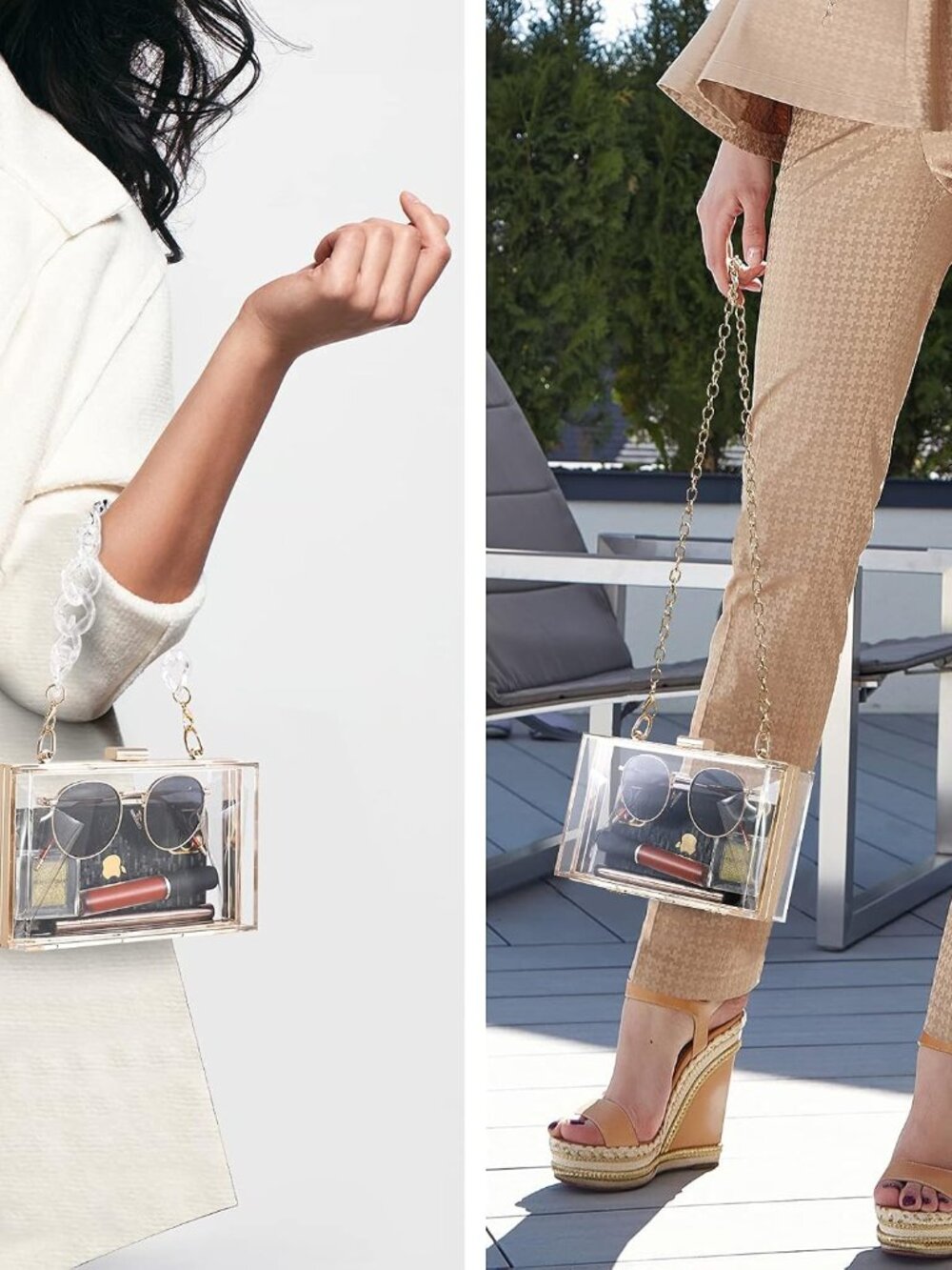 Clear Acrylic Crossbody Purse - Stadium Approved Box Clutch with Gold Chain, Sma - Picture 2 of 6